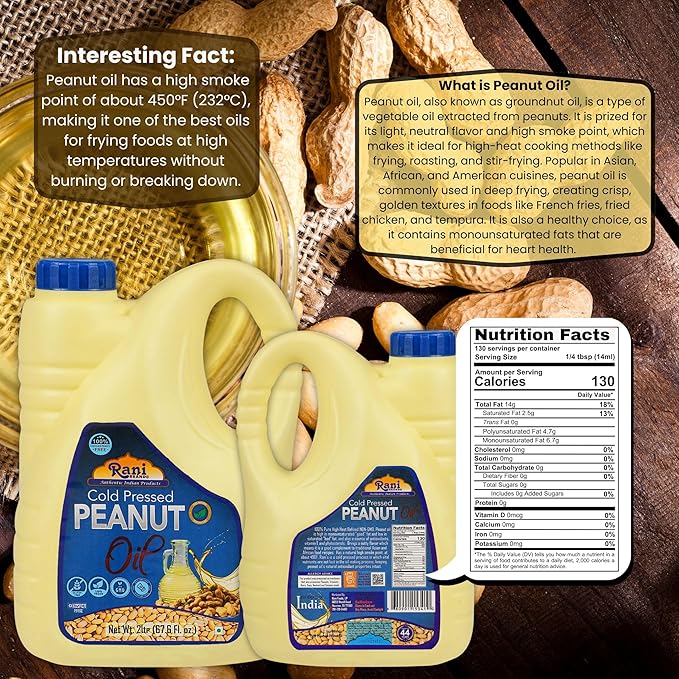 Rani Peanut Oil 67.6 Ounce (2 Liter) Cold Pressed | 100% Natural | NON-GMO | Kosher | Vegan |