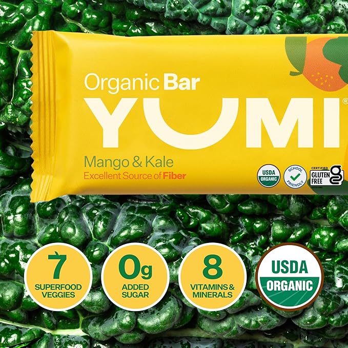 Yumi Organic Toddler Snacks Bars - Gluten-Free, No Added Sugar, 7+ Vegetables, Soft-Baked Crust