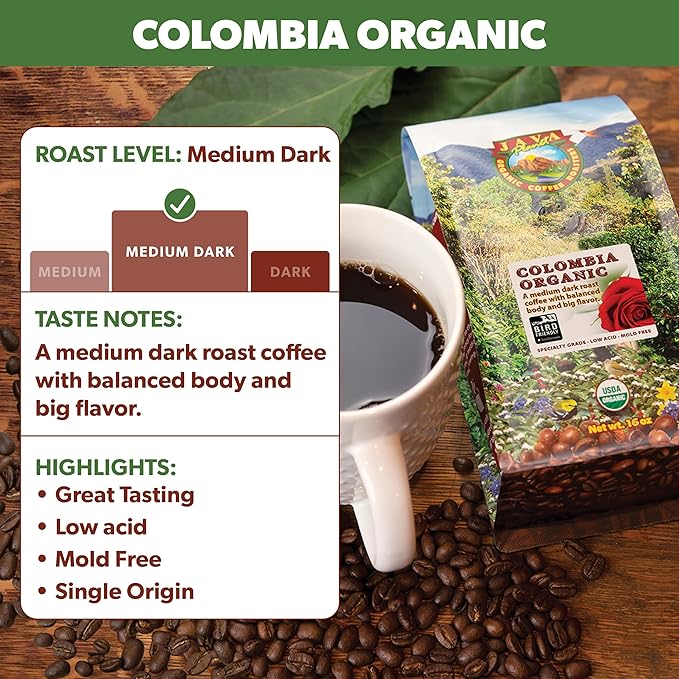 Low Acid Organic Coffee ??Whole Bean, Mold-Free & Stomach Friendly by Java Planet, Colombian Single