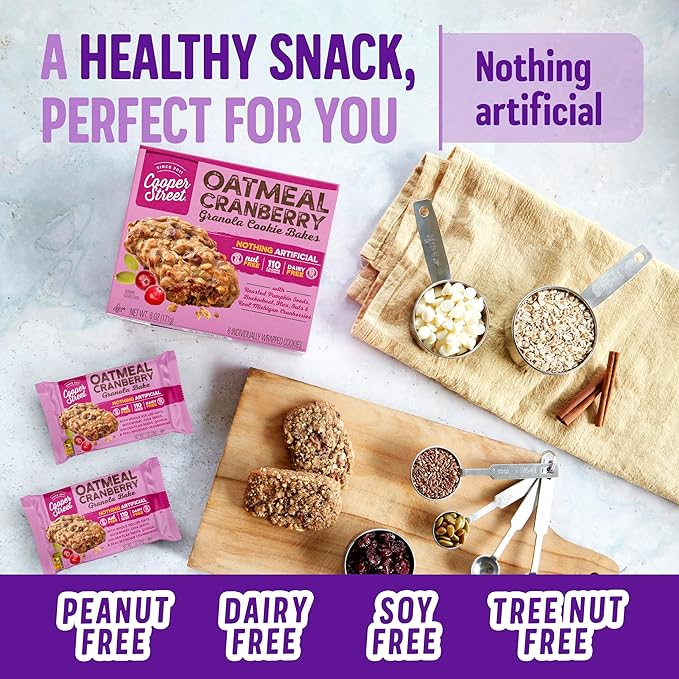 Cooper Street Granola Cookie Bake - Oatmeal Cranberry Chewy Granola Bars | Individually Wrapped