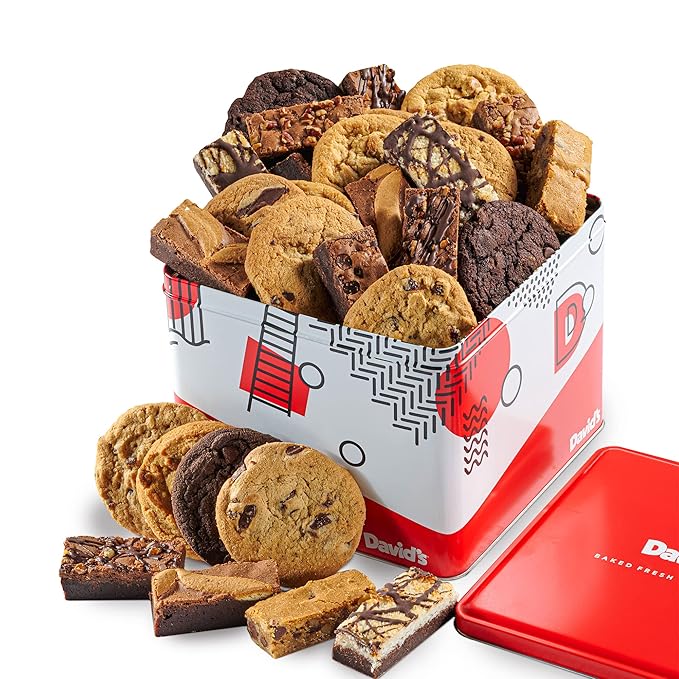 David's Cookies 5lb Assorted Cookies & Brownies Tin Gift Basket ??Fresh-Baked Delicious Gourmet