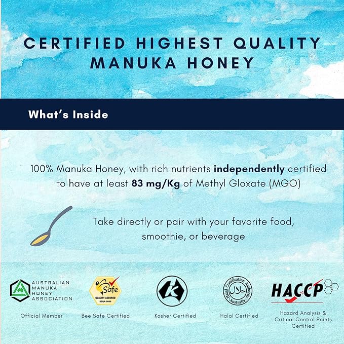 Honey Australia Manuka Honey MGO 83+ | 17.6 oz | Raw, Organic, Pure Honey for Cooking, Baking