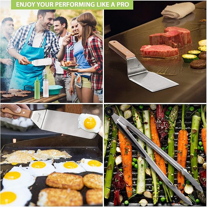 Metal Spatula Set of 4 - Griddle Accessories kit - Grill Flat Spatula Pancake Flipper Hamburger