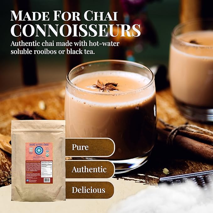 Blue Lotus Chai - Rooibos Masala Chai - Makes 530 Cups - 1 Pound Bulk Bag Masala Spiced Chai Powder