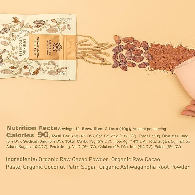 Elements Truffles Ashwagandha Dark Hot Chocolate -Heavy Metal Tested- All-Natural, Handmade, Dark
