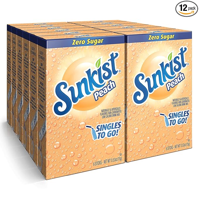 Sunkist Soda SINGLES TO GO! Drink Mix In 12 Boxes with 6 Packets Each (NonCarbonated and Sugar