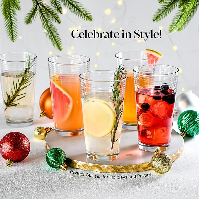 Glaver's Drinking Glasses Set of 10 Highball Glass Cups, Premium Quality 17 Oz. Coolers, Ribbed