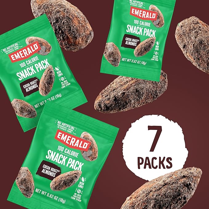 Emerald Nuts Cocoa Roast Almonds 7 Ct (1-Pack), 100-Calorie Individual Packs, Kosher Certified