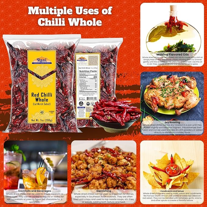Rani Chilli Whole (Lal Mirch Sabut) 7oz (200g) ~ All Natural | Vegan | No Colors | Gluten Friendly