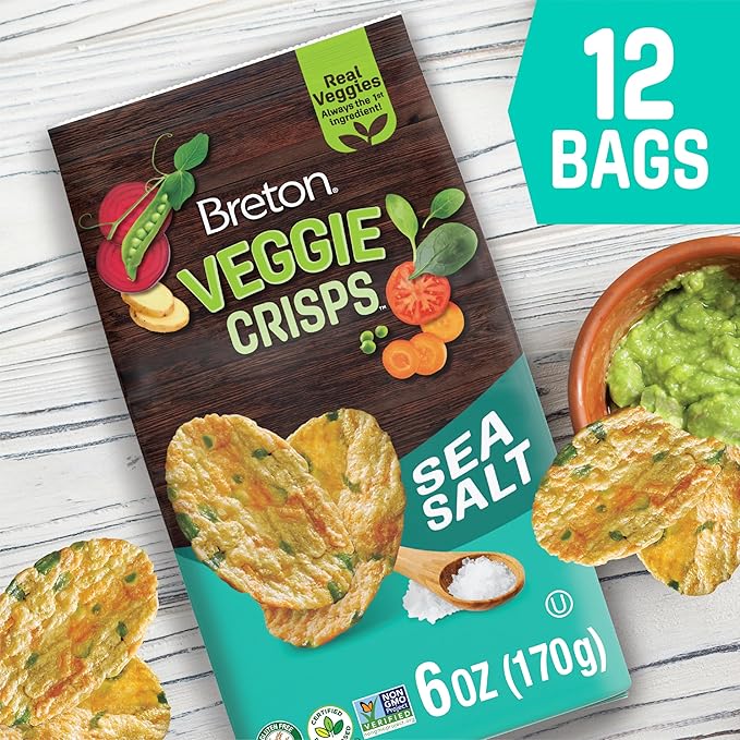 Breton Veggie Crisps Sea Salt (Pack of 12) - Popped not Fried Crisps, Made with Real Vegetables