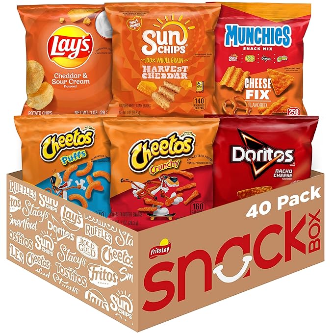 Frito Lay, Cheesy Mix 6 Flavor Variety Pack, Single Serve Bags (40 Pack), Doritos, Cheetos, Lay's