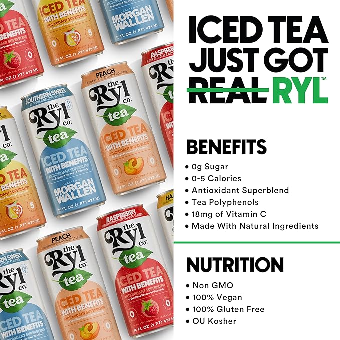 Ryl Iced Tea MVP Variety Pack – Antioxidant Superblend, No Artificial Ingredients, Zero Sugar, Five