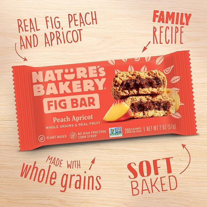 Nature?™s Bakery Whole Wheat Fig Bars, Peach Apricot, Real Fruit, Vegan, Non-GMO, Snack bar, 1 box