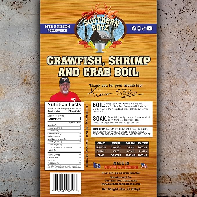 Southern Boyz Seasonings Cajun Seafood Boil, 4 Pound Bulk Sack (No MSG Blend - Seasons 35-40 Pounds