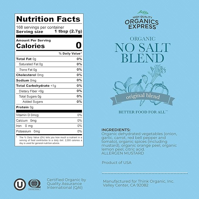 No Salt All Purpose Organic Seasoning, 100% Sodium Free, No MSG, For Vegetables, Chicken, Fish