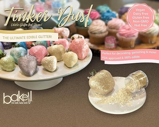 Bakell - Rose Gold Tinker Dust (5g, 1x Jar) Edible Glitter for Food, Desserts, and Beverages!