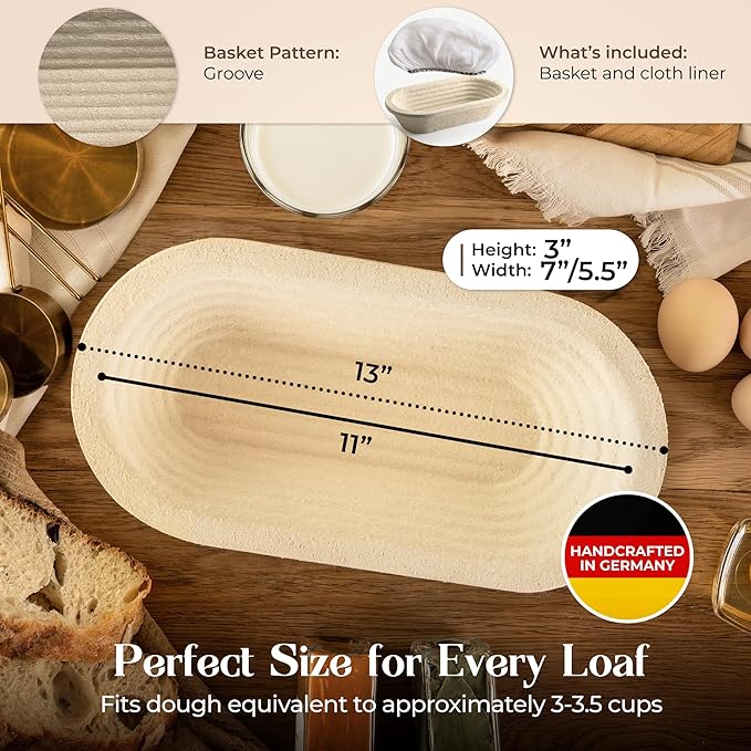 13" Oval Wood Pulp Banneton Bread Proofing Basket ??1.5LB Brotform, Grooved Pattern??Non-Stick