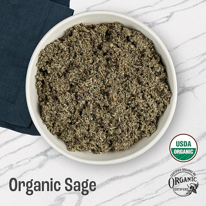 J Mac Botanicals, Organic Rubbed Sage (2 oz), Certified USDA Organic, Dried Rubbed Sage Leaf.