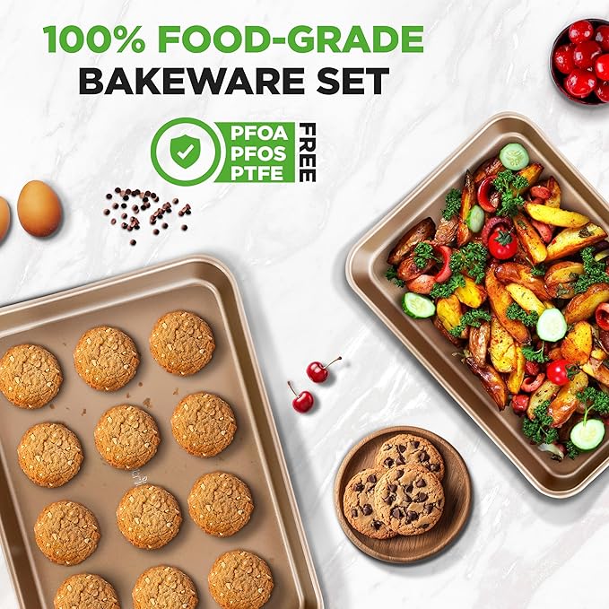 NutriChef Non Toxic Baking Pan, Medium and Large Cookie Sheets, Premium Nonstick Carbon Steel