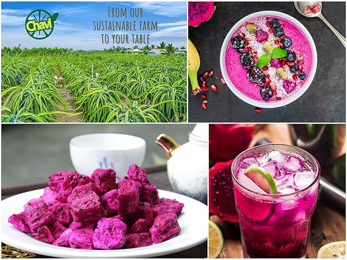 CHAVI Freeze-Dried Diced Dragon Fruit Snack - Pack of 2 x 2 oz - Healthy 1 Ingredient Superfood