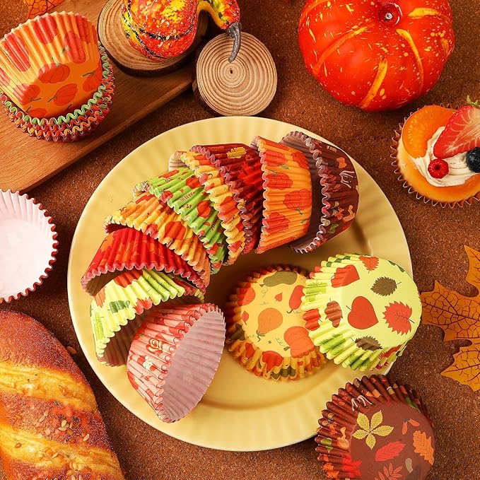 SANNIX 450pcs Fall Cupcake Liners, Thanksgiving Pumpkin Maple Leaf Cake Baking Cups Cupcake