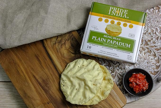 Pride Of India - Mung Bean Plain Papadum Lentil Crisp, 10 count (3.53oz - 100gm) - Plant Based