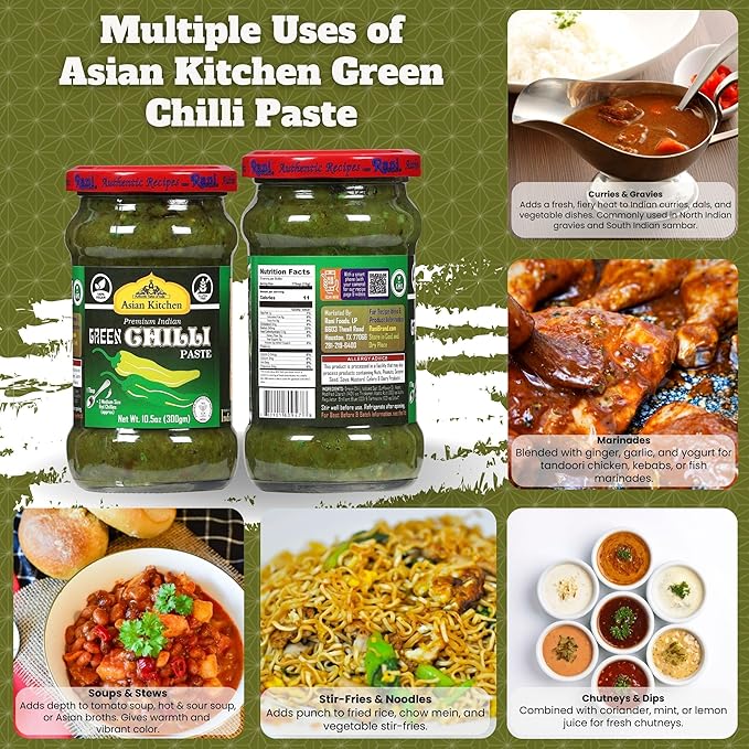 Asian Kitchen Green Chilli Cooking Paste 10.58oz (300g) Glass Jar ~ Vegan | Gluten Free | NON-GMO |