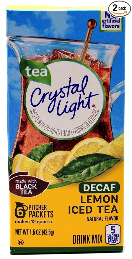 Crystal Light Lemon Decaf Iced Tea Natural Flavor Drink Mix, 12-Quart Canister (Pack of 2)