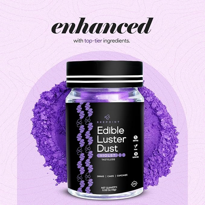 BeePoint Violet Edible Luster Dust 15g - Food Grade, Vibrant Color Shimmer Powdered Dust for