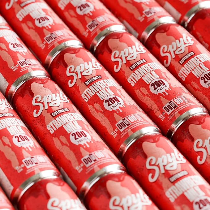 High Protein Strawberry Milk with 60mg Caffeine & 20g Protein - 90 Calories, Ready to Drink, Sugar