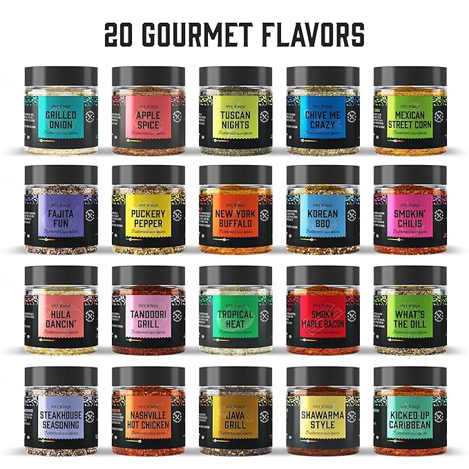 Grilling Spice Set Grill Seasoning Gifts, 20 Unique Spices and Seasonings Jars Gift Set, BBQ Gifts