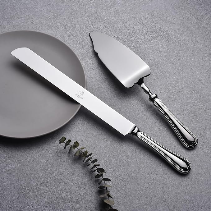 2 Piece Wedding Cake Server Set,18/10 Stainless Steel Dessert Set Pie Server Cake Cutter Knife for