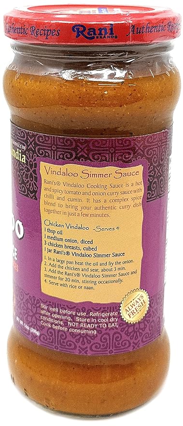 Rani Vindaloo Curry Vegan Simmer Sauce (Spicy Tomato, Red Peppers & Spices) 14oz (400g) Glass Jar ~
