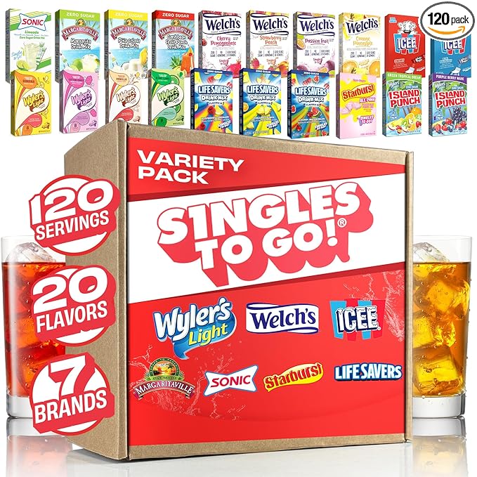 Singles To Go! 120ct Bulk Variety Pack - 20 Different Flavors from Margaritaville, Welch's