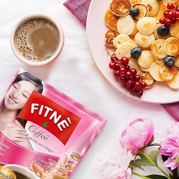 FITNE Instant 3 In 1 Coffee Packets Mix With Natural Hydrolyzed Collagen Vitamin C Smooth Blend