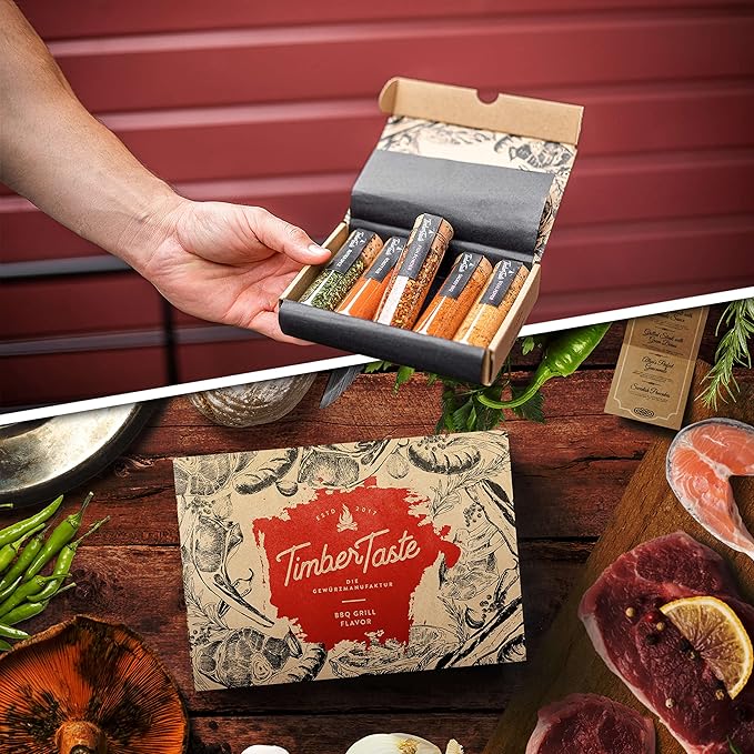 TIMBER TASTE® BBQ Spice Rub Gift Set - BBQ Seasonings and Rubs - from Somkey to Spicy Grilling Gift