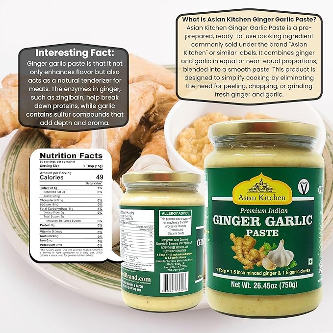 Asian Kitchen Ginger Garlic Cooking Paste 26.5oz (750g) Glass Jar ~ Vegan | Gluten Free | NON-GMO |
