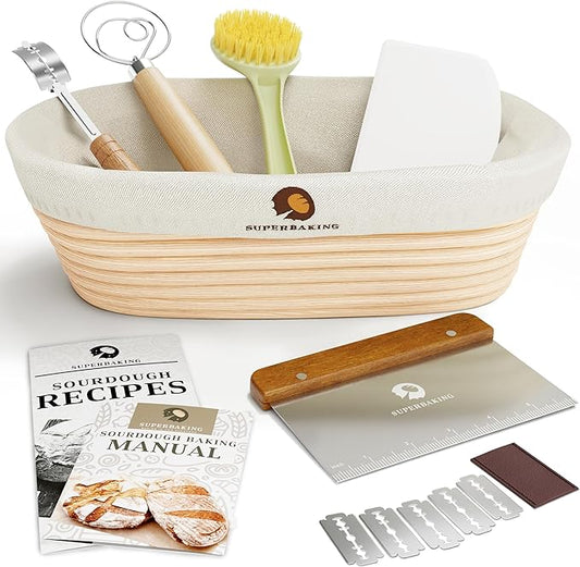 Superbaking 10" Oval Banneton Bread Proofing Basket ??Sourdough Starter Kit for Crusty Artisan