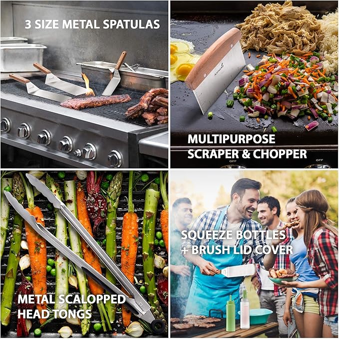 Metal Spatula Set - Griddle Accessories kit - Grill Flat Spatula Pancake Flipper Hamburger Turner