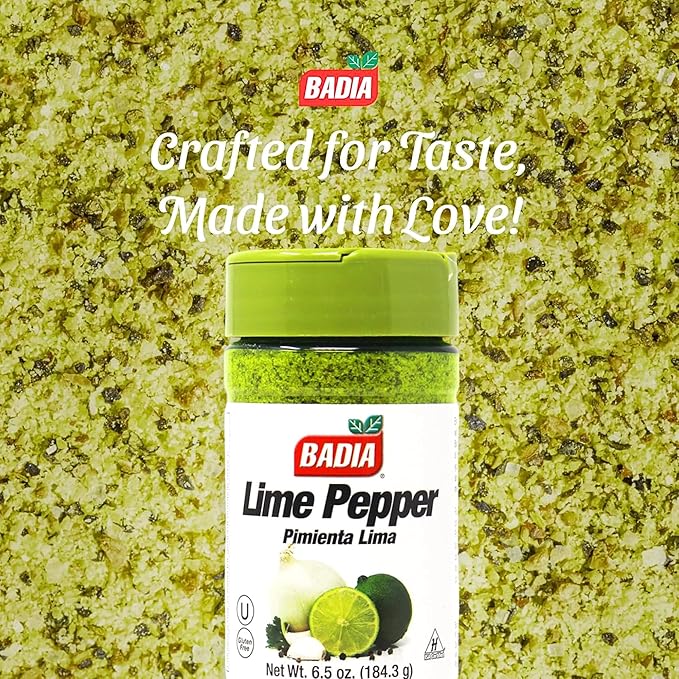 Badia Lime Pepper Seasoning, 6.5 oz - Pepper, Garlic & Onion, Zesty Citrus Blend for Chicken