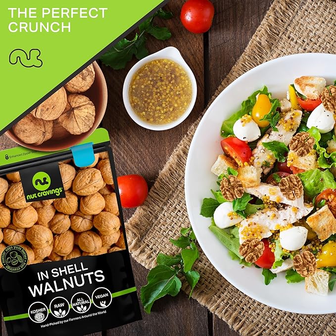 NUT CRAVINGS - Raw Walnuts In Shell, Whole, (16oz - 1 LB) Packed Fresh in Resealable Bag - Nut