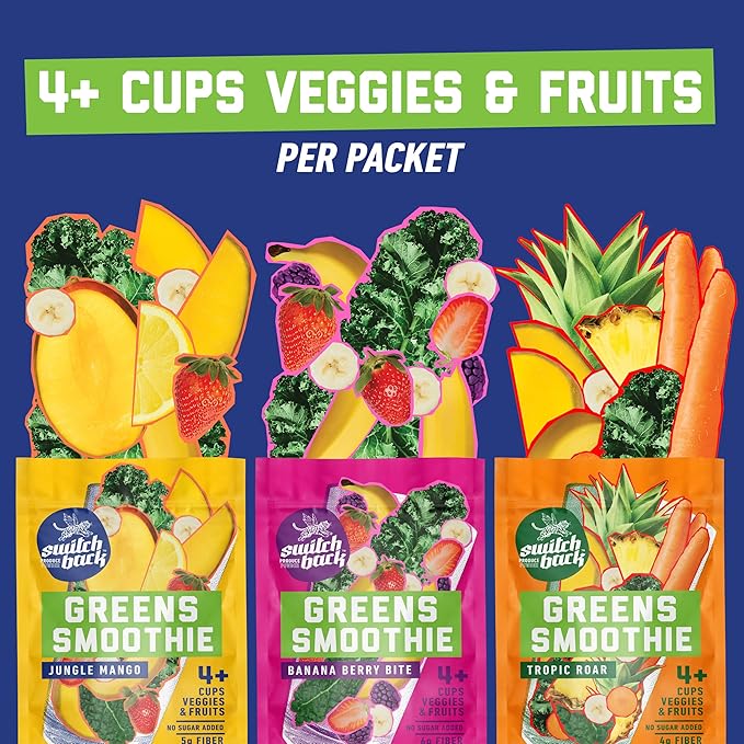 Switchback Greens Smoothie Powder, Shake to Make, Family Founded, Gluten Free Mix for Water, Juice