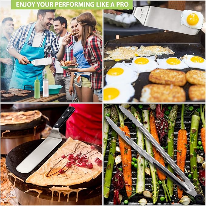 Metal Spatula Set - Griddle Accessories kit - Grill Flat Spatula Pancake Flipper Hamburger Turner