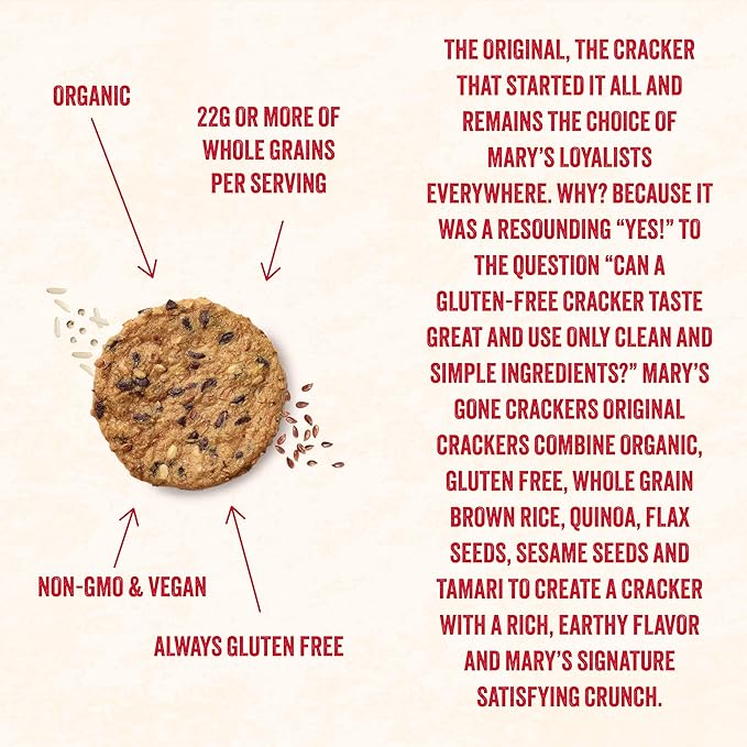 Mary's Gone Crackers Organic Original Crackers - Gluten-Free, NON-GMO, Vegan & Whole Grain, 4 Ounce