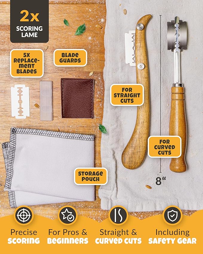 2pcs Set Bread Lame with 5 Blades – Sourdough Scoring Tool Set with Straight & Curved Scoring Knife