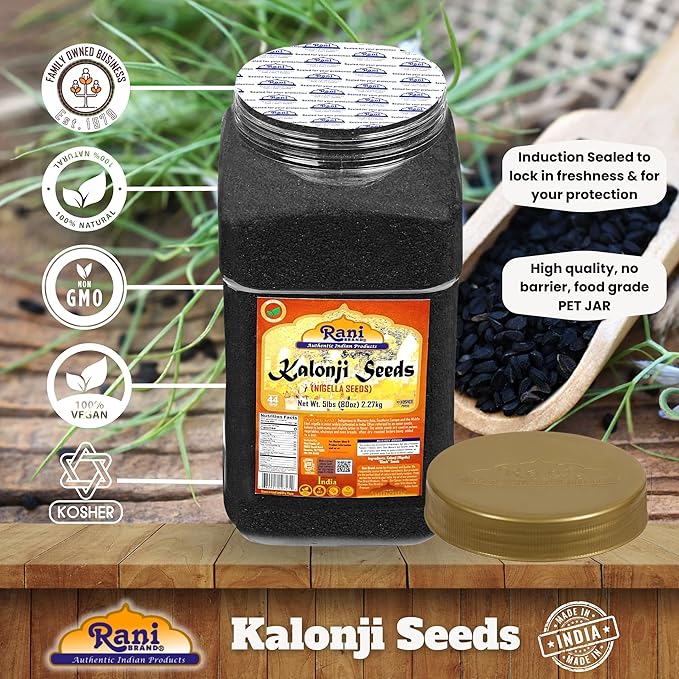 Rani Kalonji (Black Seed, Nigella Sativa, Black Cumin) Seeds 80oz (5lbs) 2.27kg Bulk PET Jar ~ All