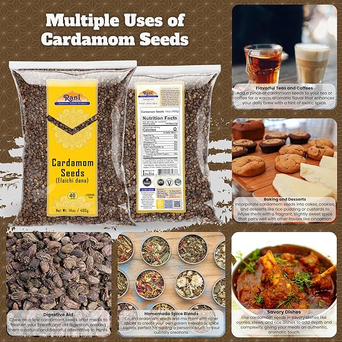 Rani Cardamom (Elachi) Decorticated Seeds Indian Spice 14oz (400g) ~ All Natural | Vegan | Gluten