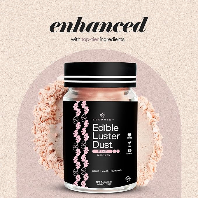BeePoint Pink Edible Luster Dust 15g - Food Grade, Vibrant Color Shimmer Powdered Dust for Drinks