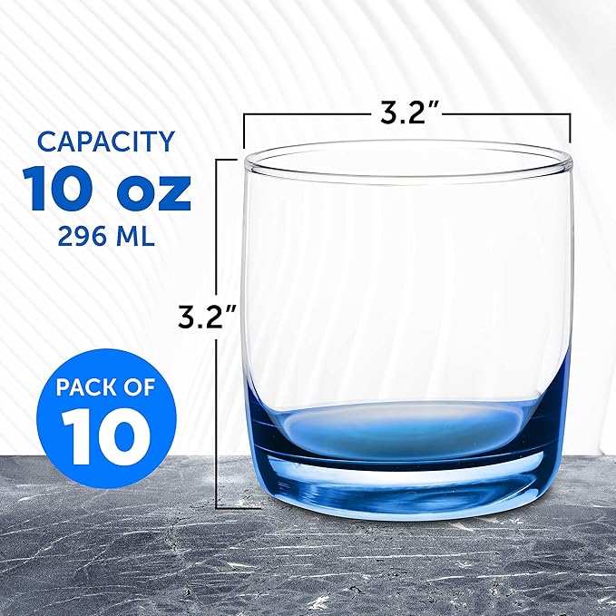 DISCOUNT PROMOS Whiskey Glasses 10 oz Set of 10, Bulk Pack - Heavy Base Old Fashioned Glass