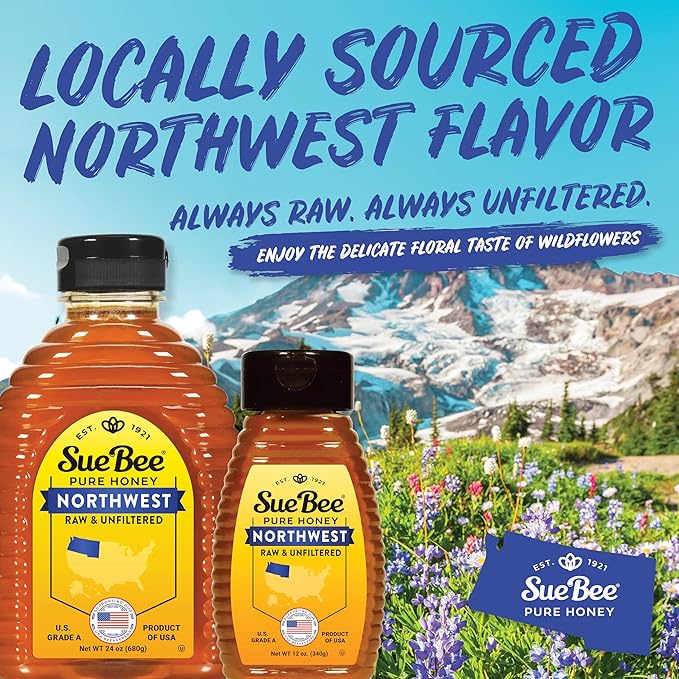 Sue Bee Regional Northwest Honey, Strained, Unfiltered USA Beekeeper-Owned Co-op, 24 oz (Packaging